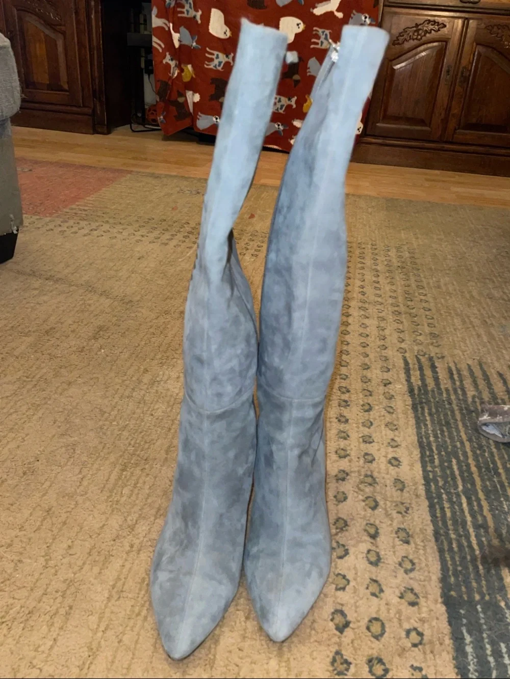 White House Black Market Light Blue Suede Over-the-Knee Stiletto Boots, Size 9M